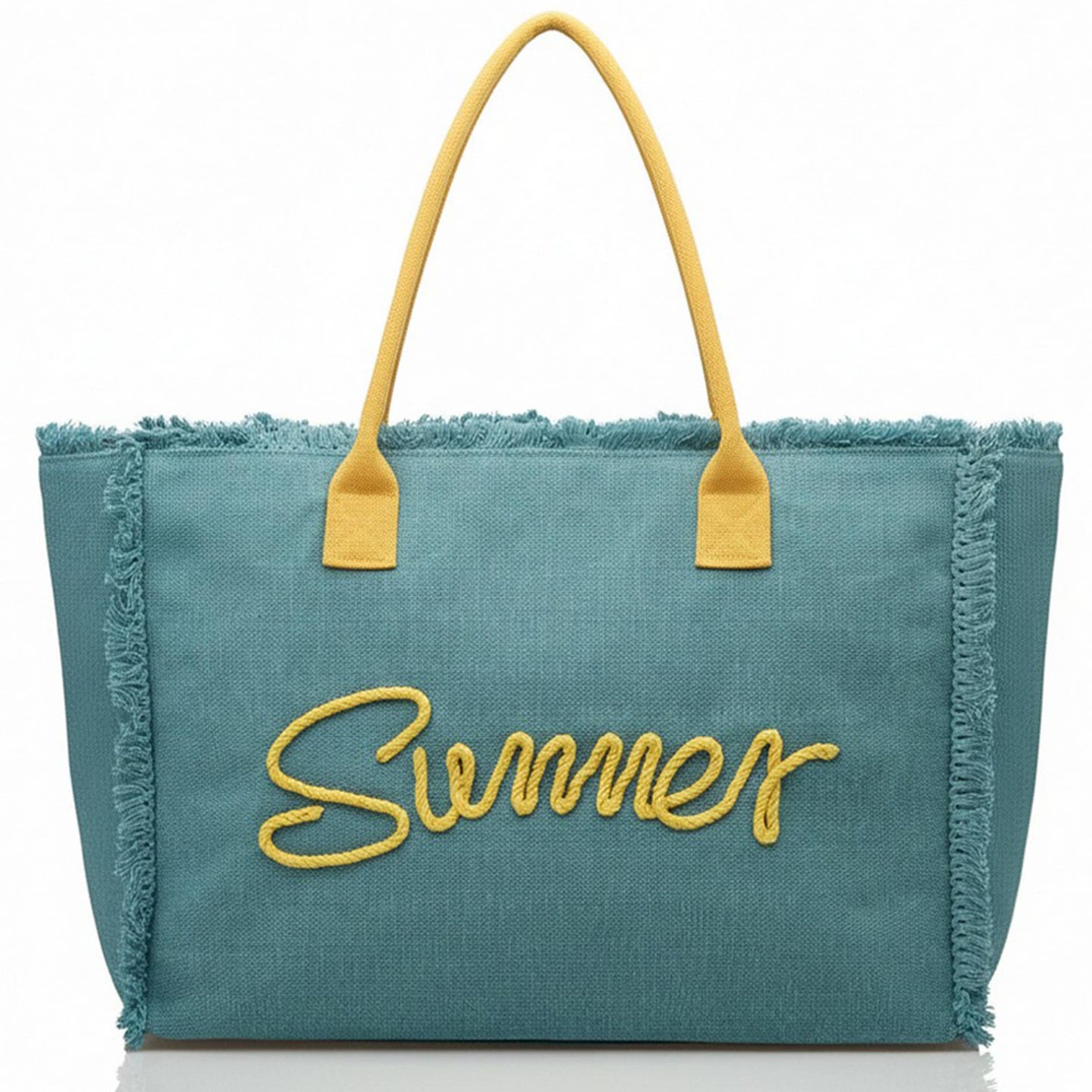 Sewn Rope Summer Letter Fringed Canvas Bag