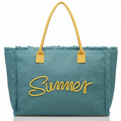 Sewn Rope Summer Letter Fringed Canvas Bag