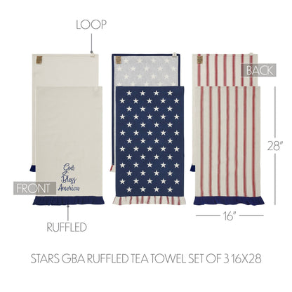 Hatteras Stars Ruffled Tea Towels Set of 3 16x28 Patriotic