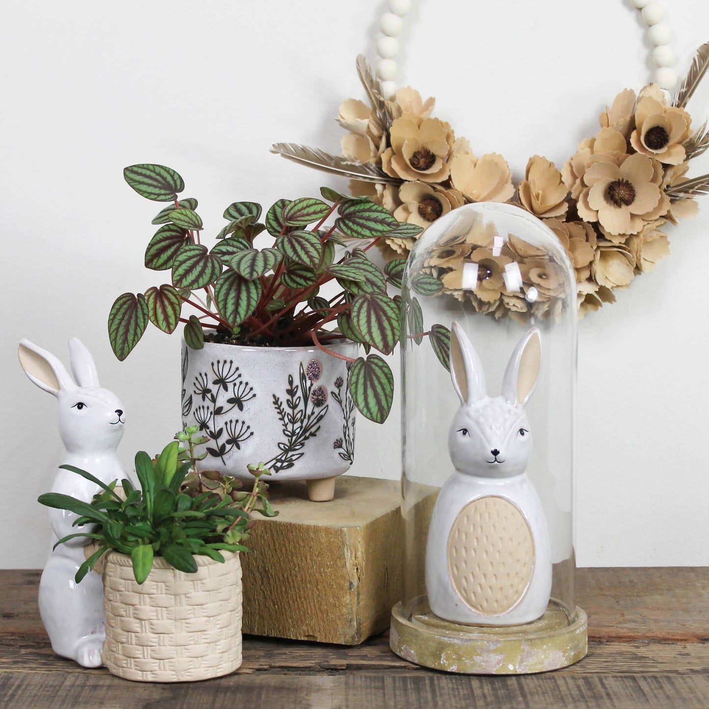 Wood Shaving Wreath with Feathers