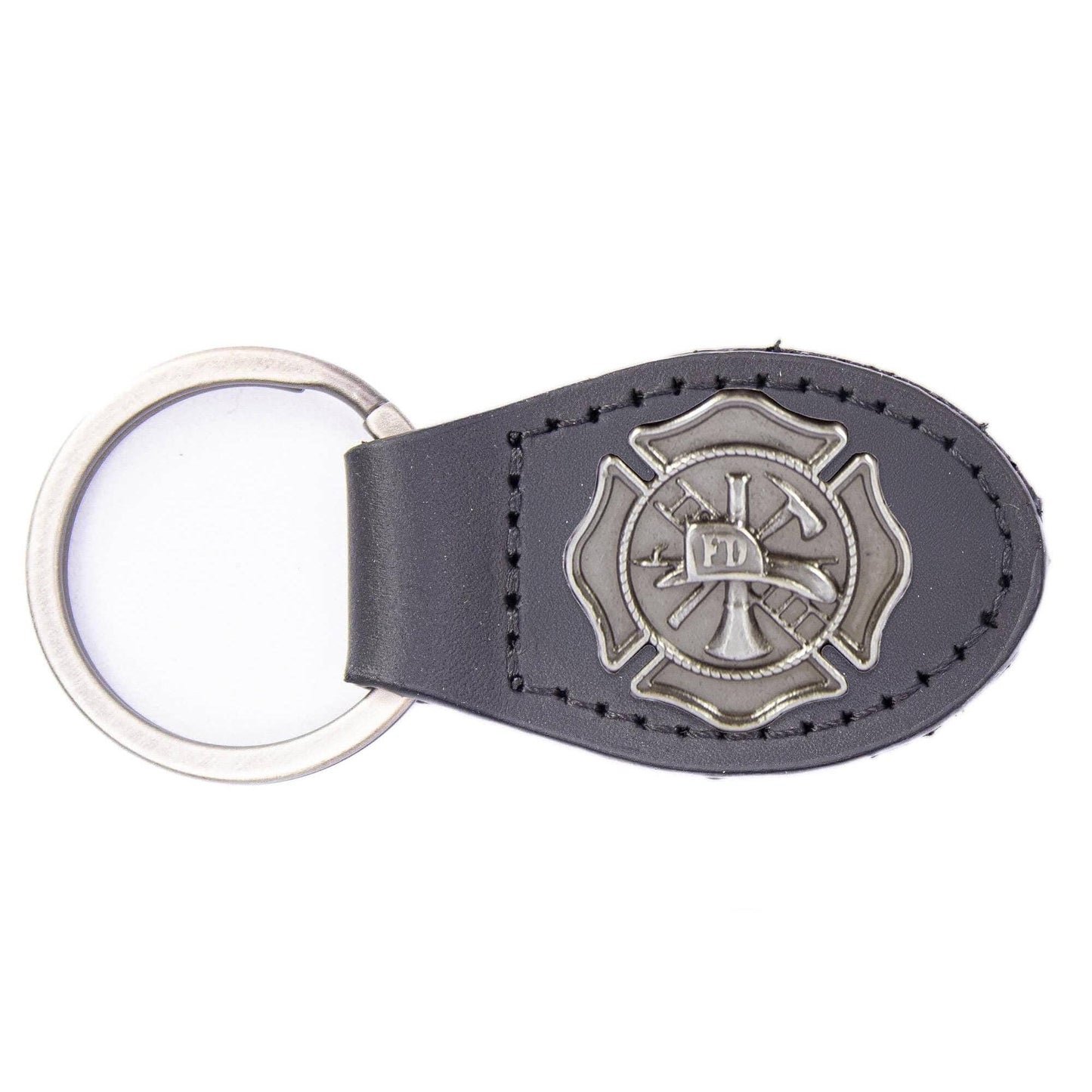 Maltese Cross Oval Leather Keychain