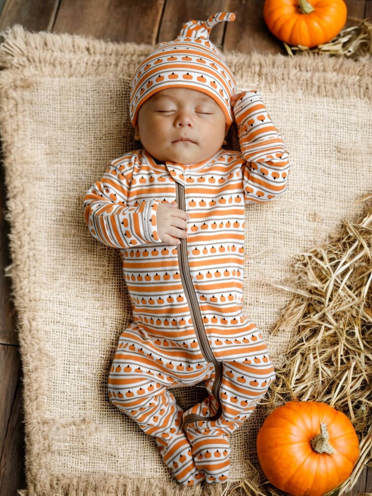 Pumpkin Stripe / Organic Zip Footie