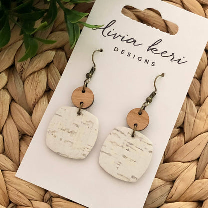 Nora - White Birch Leather Dangle Earrings