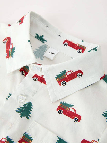 Christmas Baby Boys Christmas Tree Truck Print Long Sleeve Shirt Romper