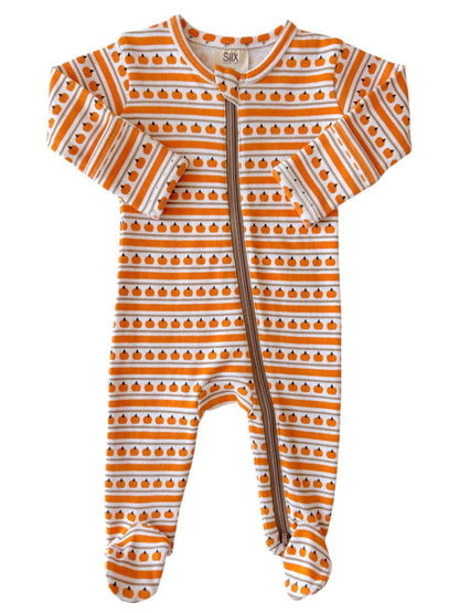 Pumpkin Stripe / Organic Zip Footie