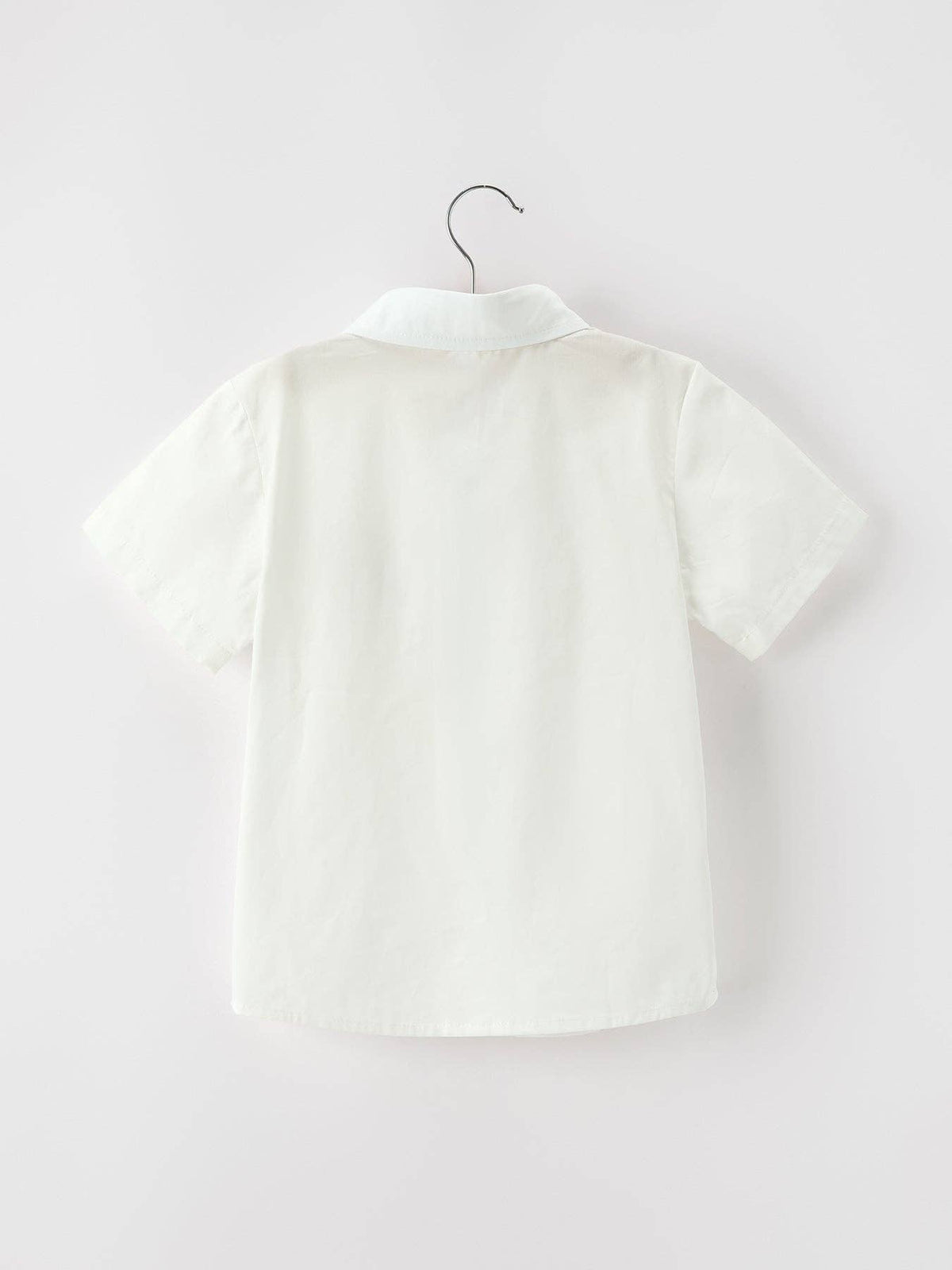 Boys Christmas Tree Embroidered White Short Sleeve Button Down Shirt