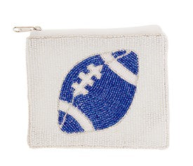 White Blue Football Beaded Zipper Pouch