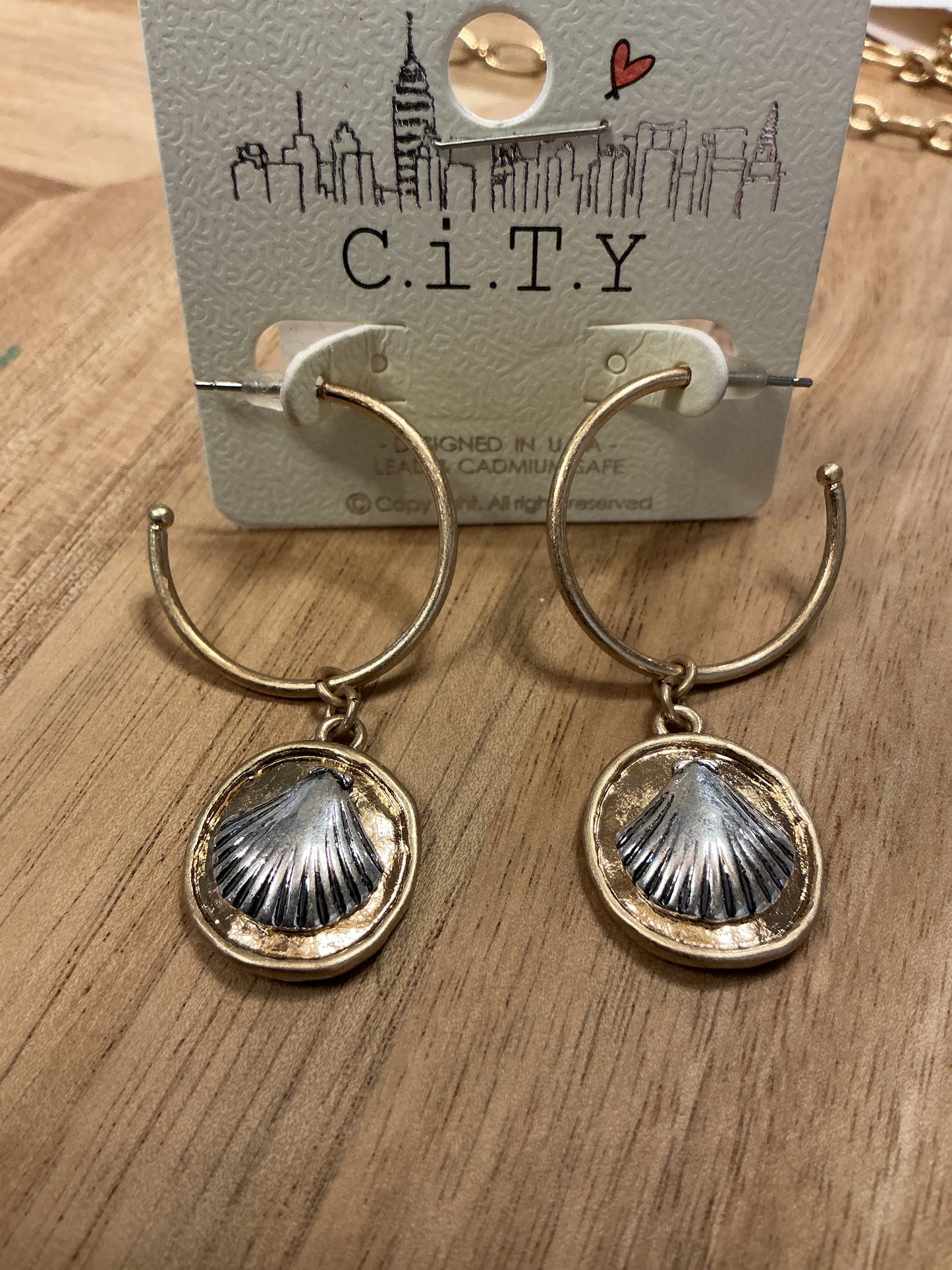 Shell Disc Dangle Open Hoops