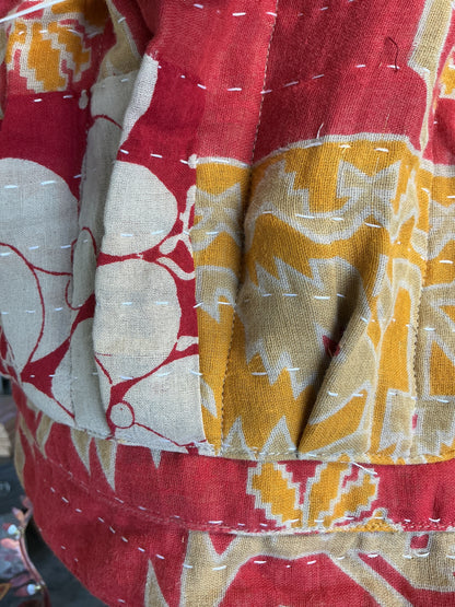 Vintage Kantha Fabric Half Apron w/ Canvas Back & 6 Pockets (Each One Will Vary)