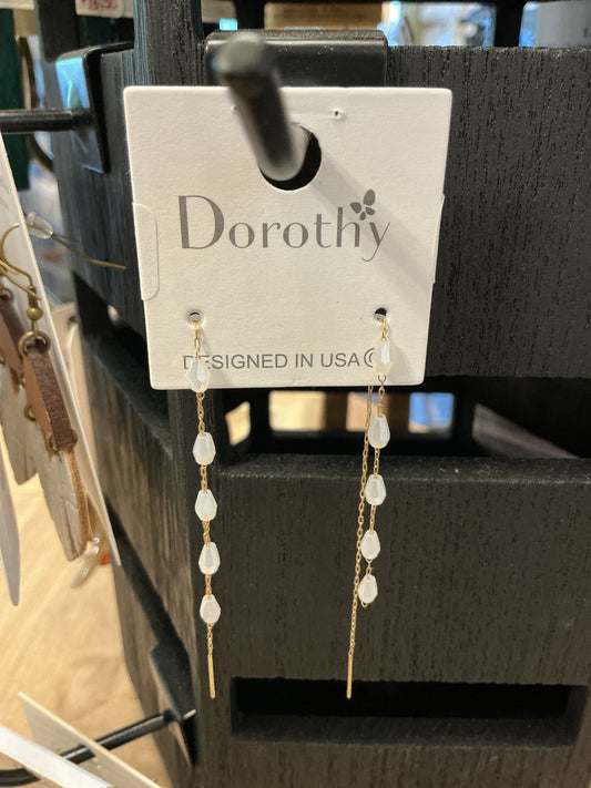 Glass Beads Dangle Chain Earwire Earrings