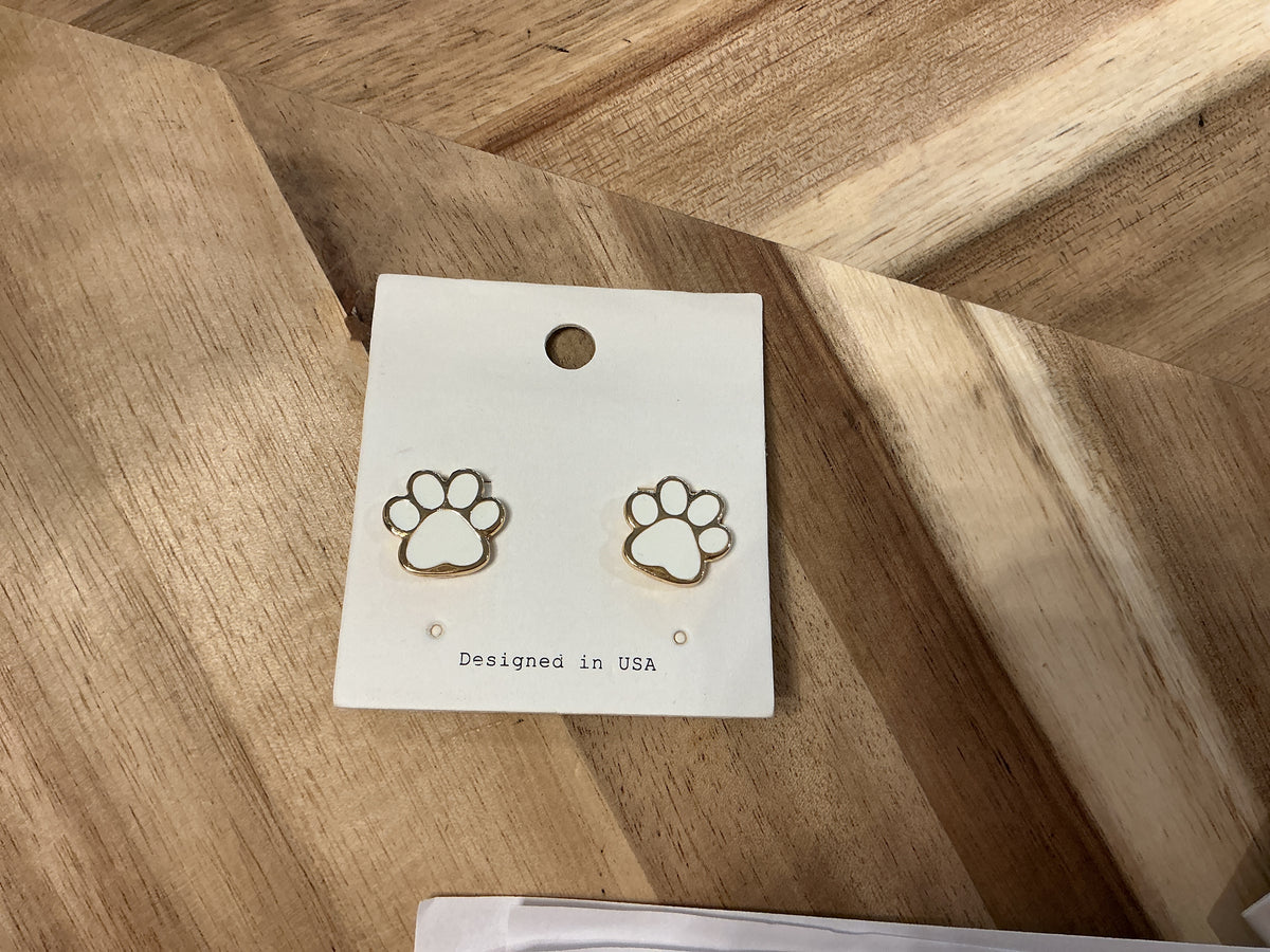 Gold/White Paw Earrings