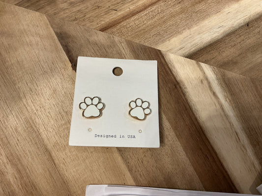 Gold/White Paw Earrings