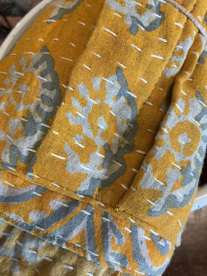 Vintage Kantha Fabric Half Apron w/ Canvas Back & 6 Pockets (Each One Will Vary)