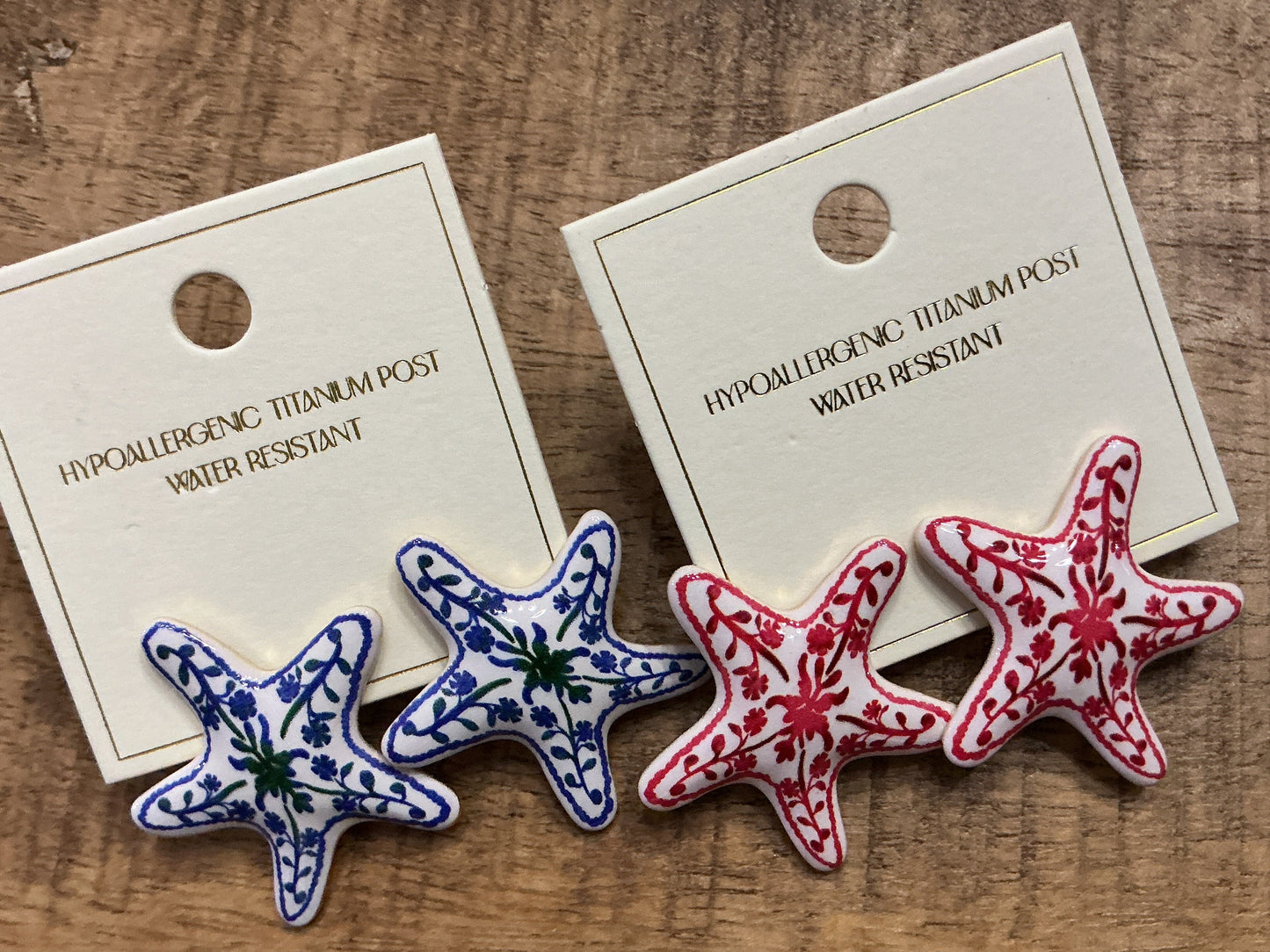 Red or Blue starfish earrings