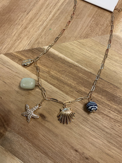 Pave Starfish & Sealife Theme Necklace