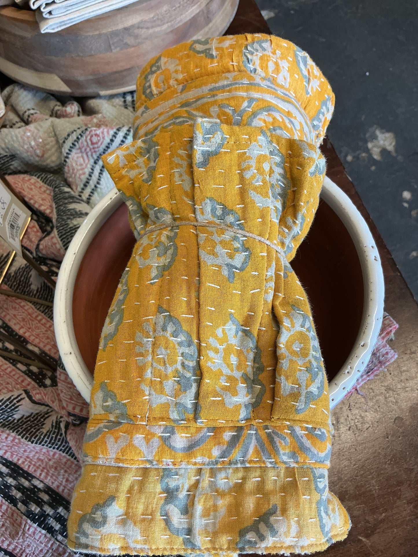 Vintage Kantha Fabric Half Apron w/ Canvas Back & 6 Pockets (Each One Will Vary)