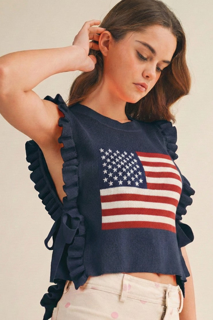 Ruffle Trim Side Ties Sweater Top