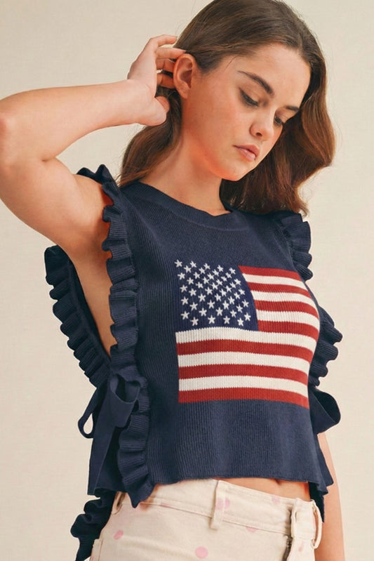 Ruffle Trim Side Ties Sweater Top