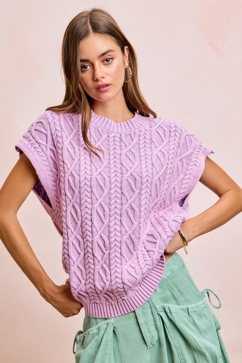 Cable Knit Washed Drop Shoulder Sweater Top