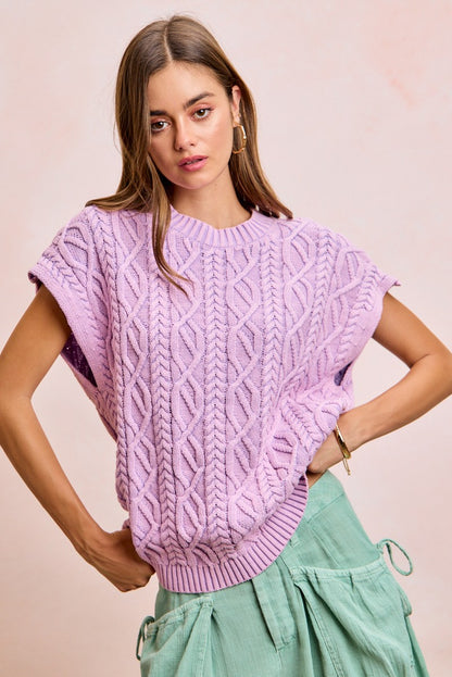 Cable Knit Washed Drop Shoulder Sweater Top